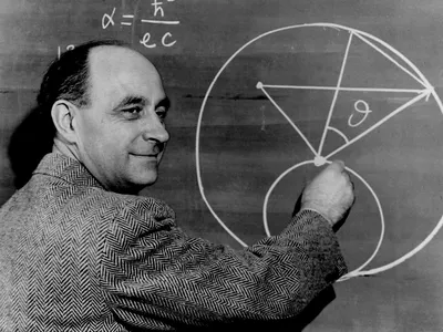 Enrico Fermi at the blackboard.

