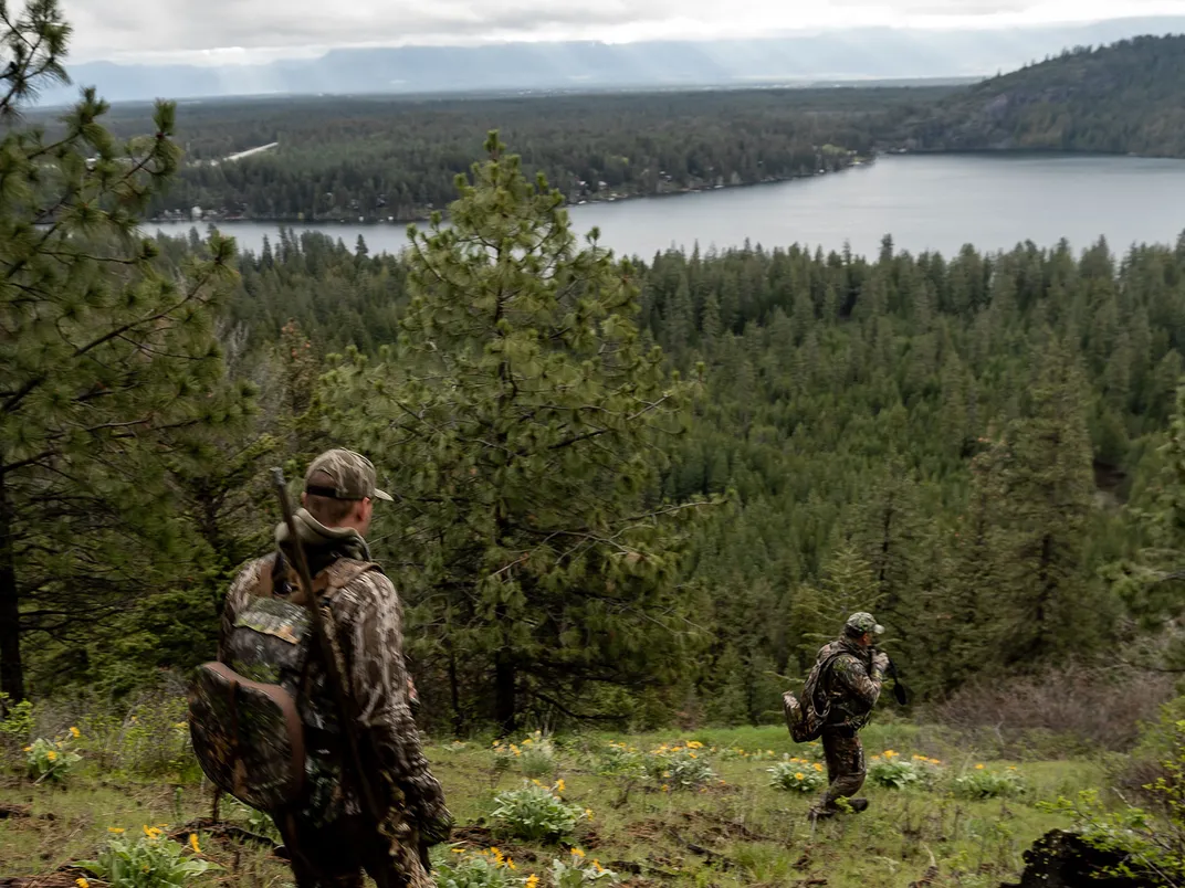 Turkey Hunters Hike Along Ridge