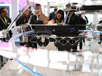 Examples of computing hardware architecture supporting an AR and IR environment inside a car of the near future are displayed at the Valeo booth at CES 2023 in Las Vegas.