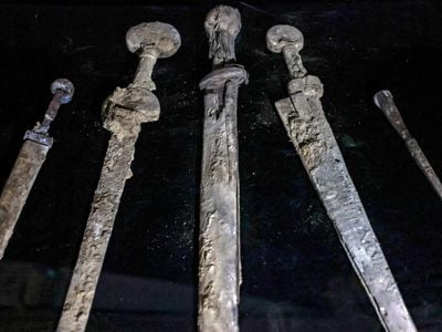 The four swords in their showcase during an announcement event on September 6