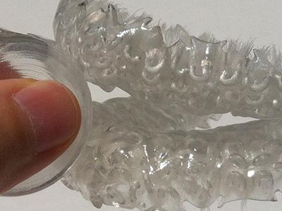 Blizzident is similar to a mouth-guard, but it is lined with rows of bristles.