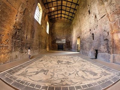 A mosaic decorates a floor in the Baths of Diocletian.