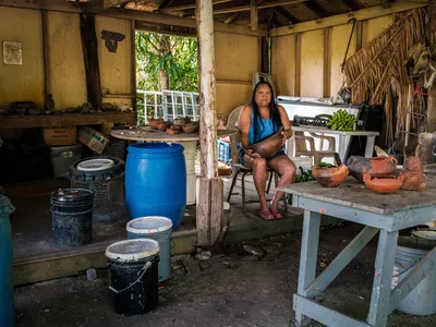 Master potter Alice Ch&eacute;veres in her Ta&iacute;no pottery workshop in Cabachuelas, Morovis, Puerto Rico.
