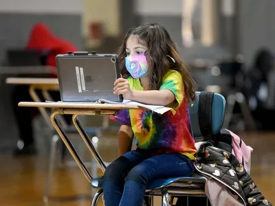 A student does her remote learning at a Boys and Girls Club in Reading, Pennsylvania.